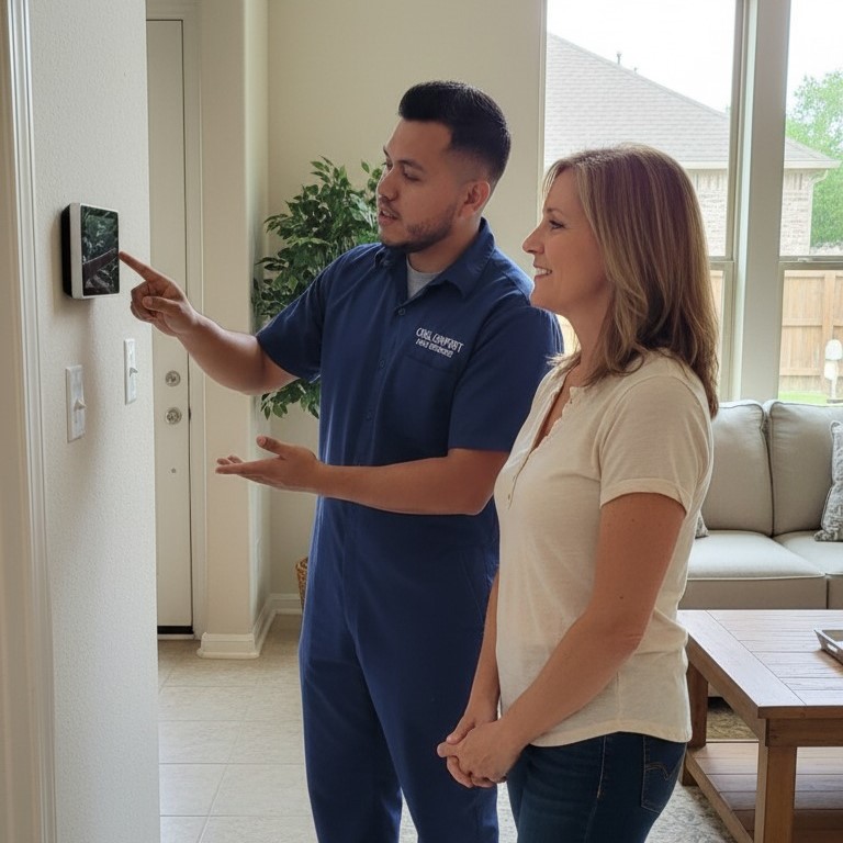 Explaining new thermostat to customer